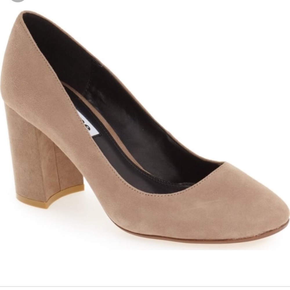 Dune London abelle block suede camel heeled pump